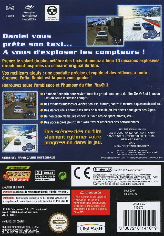 Back boxart of the game Taxi 3 - Le Jeu (Europe) on Nintendo GameCube