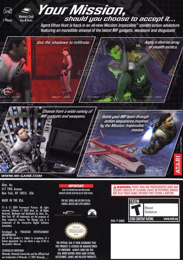 Back boxart of the game Mission Impossible - Operation Surma (United States) on Nintendo GameCube