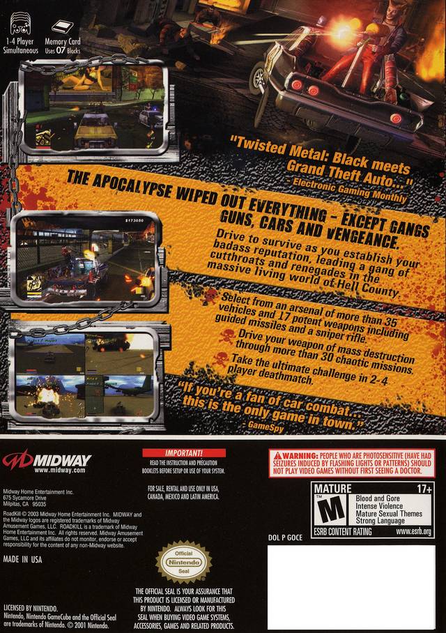 Back boxart of the game RoadKill (United States) on Nintendo GameCube