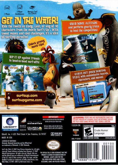 Back boxart of the game Surf's Up (United States) on Nintendo GameCube