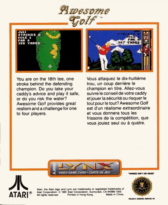 Back boxart of the game Awesome Golf (United States) on Atari Lynx