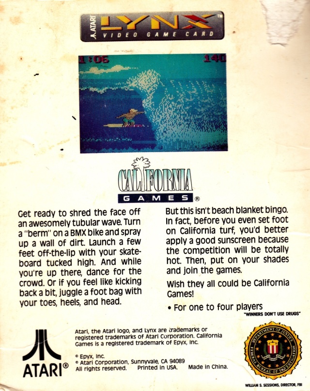 Back boxart of the game California Games (United States) on Atari Lynx