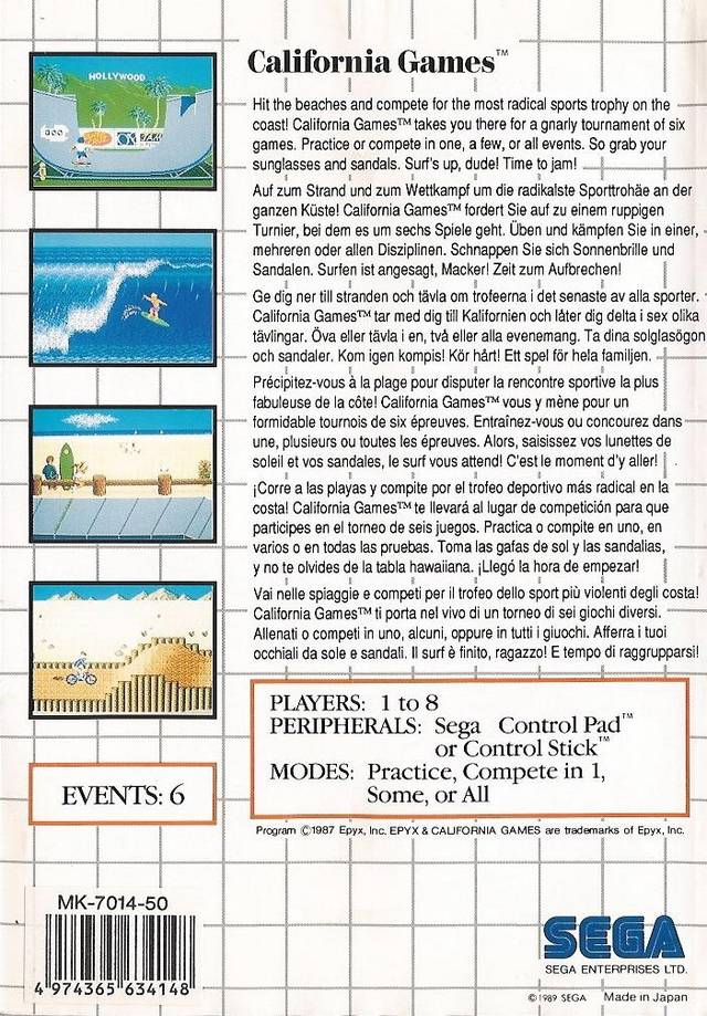 Back boxart of the game California Games (Europe) on Sega Master System