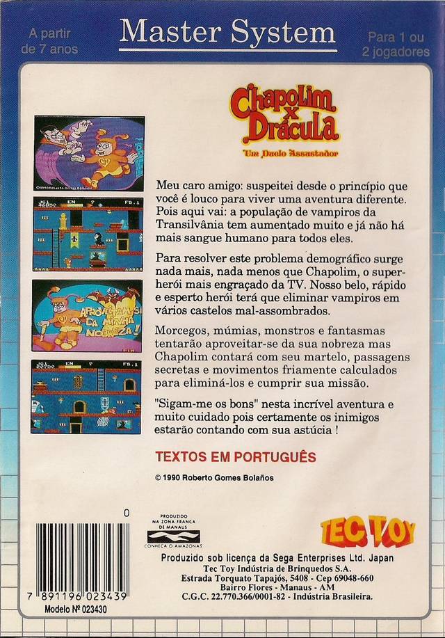 Back boxart of the game Chapolim x Dracula - Um Duelo Assustador (South America) on Sega Master System