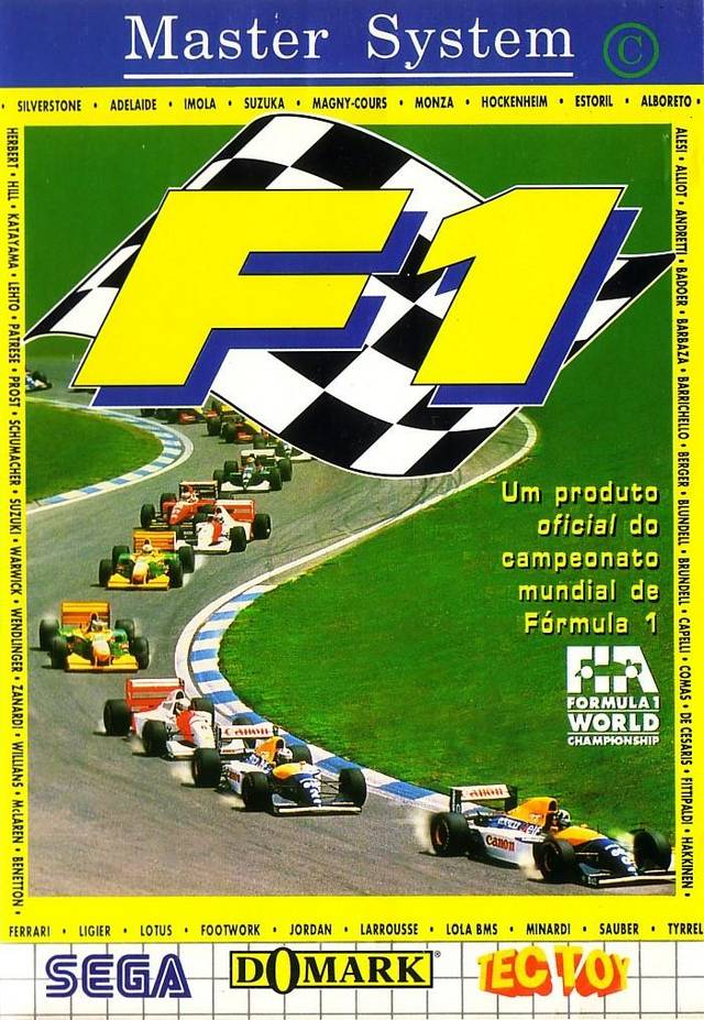 Front boxart of the game F1 (South America) on Sega Master System