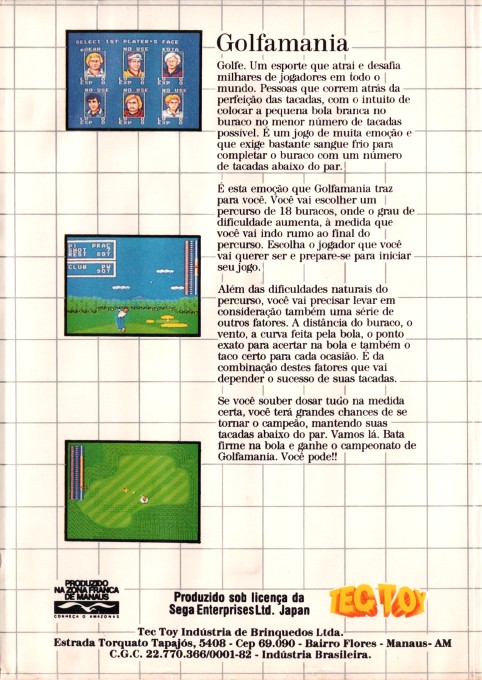 Back boxart of the game Golfamania (Brazil) on Sega Master System