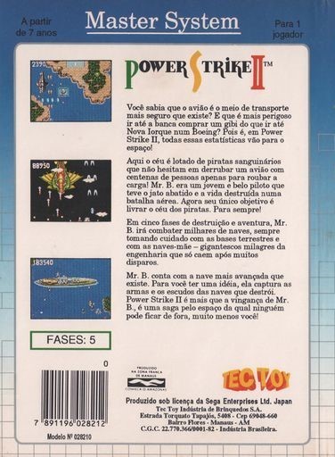 Back boxart of the game Power Strike II (South America) on Sega Master System