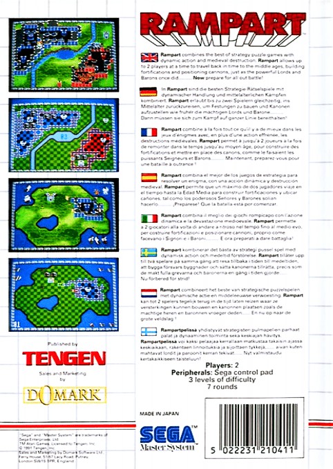 Back boxart of the game Rampart (Europe) on Sega Master System