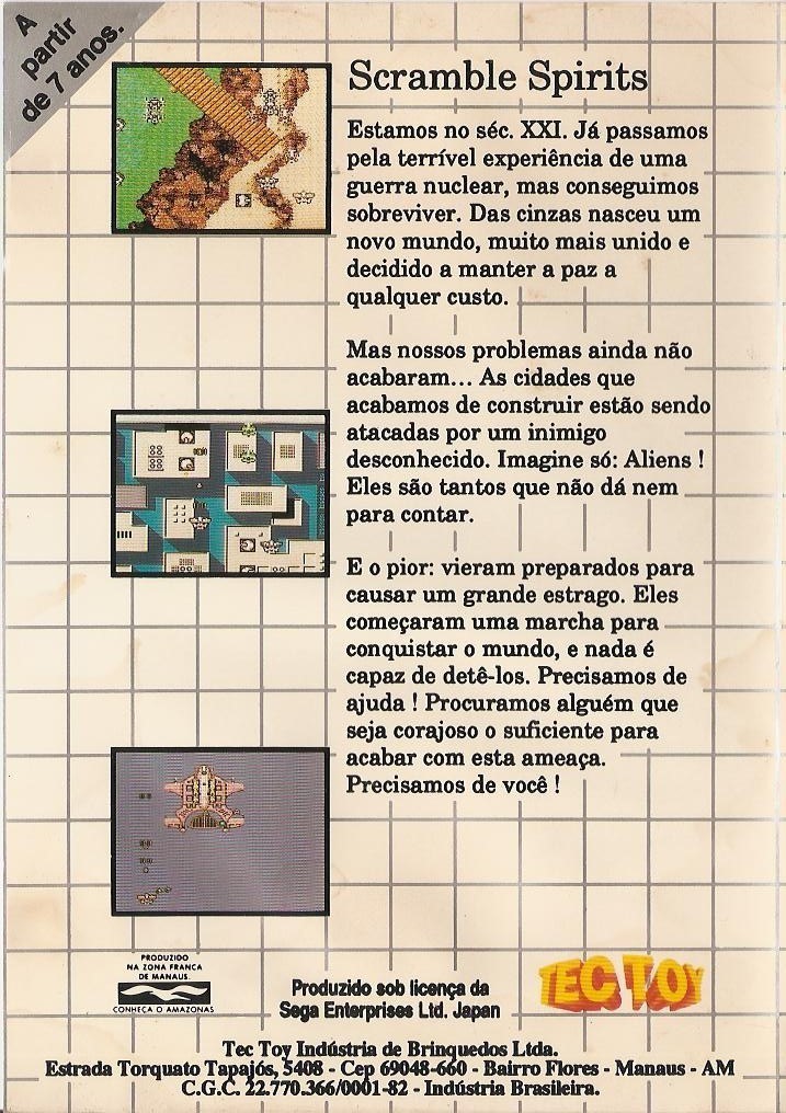 Back boxart of the game Scramble Spirits (South America) on Sega Master System