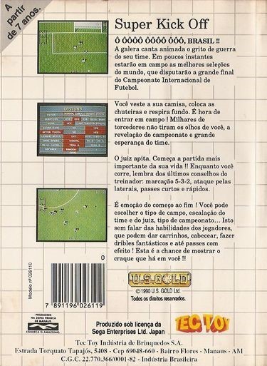 Back boxart of the game Super Kick Off (South America) on Sega Master System