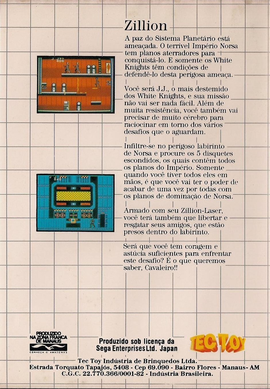 Back boxart of the game Akai Koudan Zillion (South America) on Sega Master System