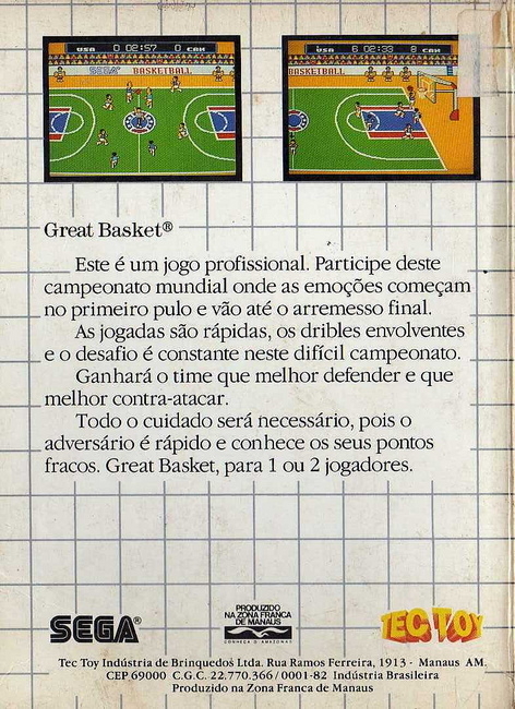 Back boxart of the game Great Basket (South America) on Sega Master System