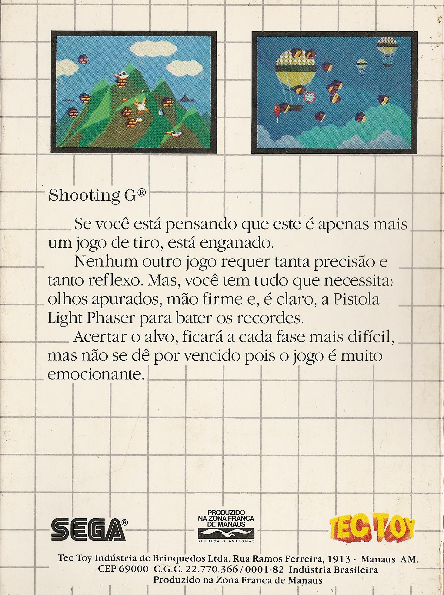Back boxart of the game Shooting G (South America) on Sega Master System