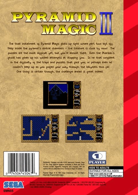 Back boxart of the game Pyramid Magic III (United States) on Sega Megadrive
