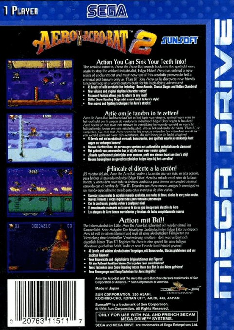 Back boxart of the game Aero the Acro-Bat 2 (Europe) on Sega Megadrive