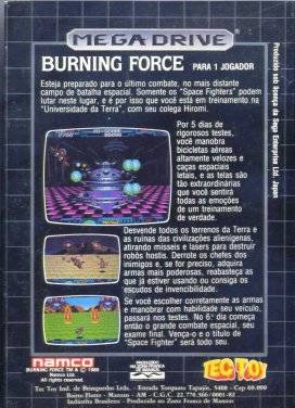 Back boxart of the game Burning Force (South America) on Sega Megadrive