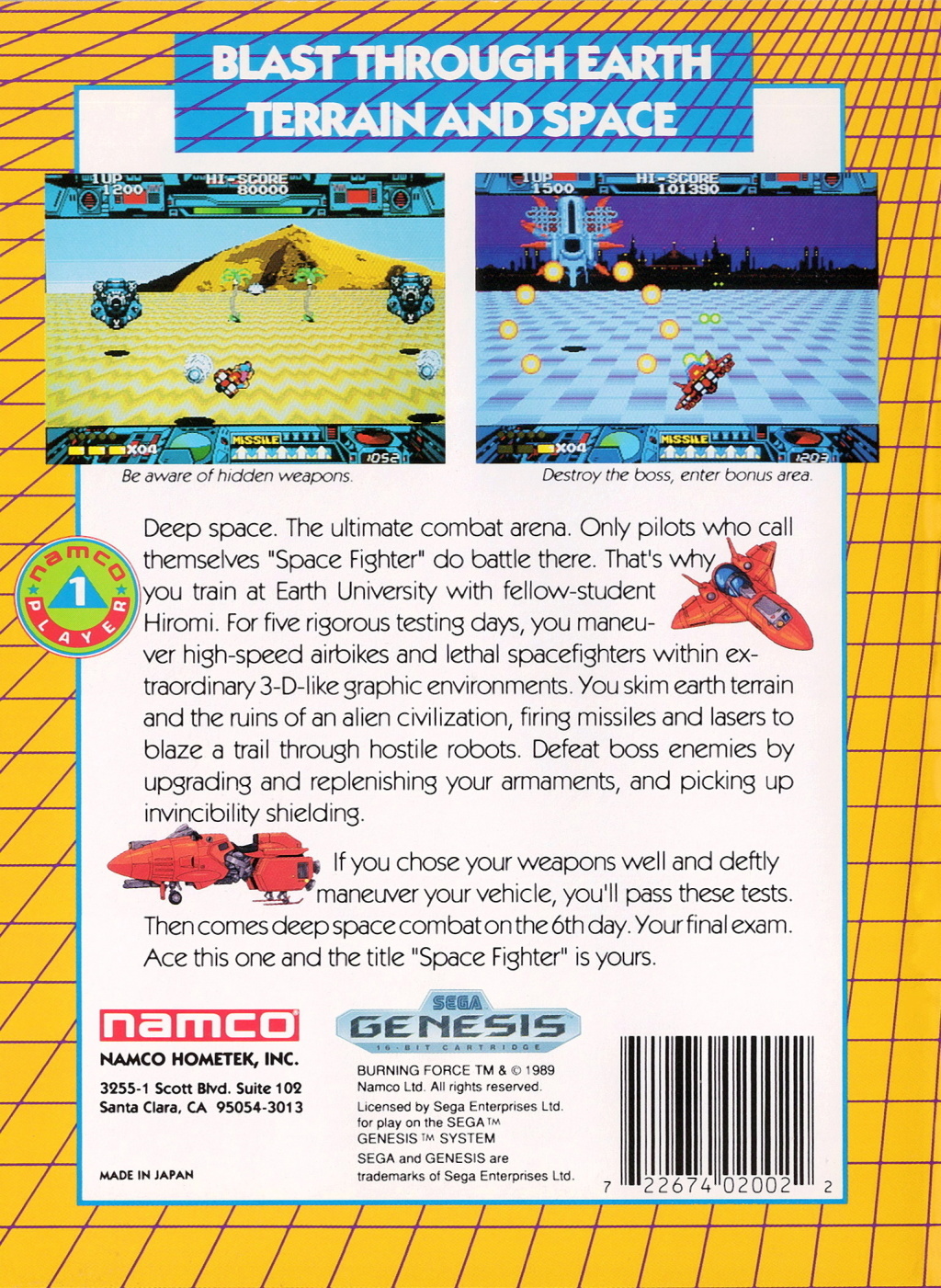 Back boxart of the game Burning Force (United States) on Sega Megadrive