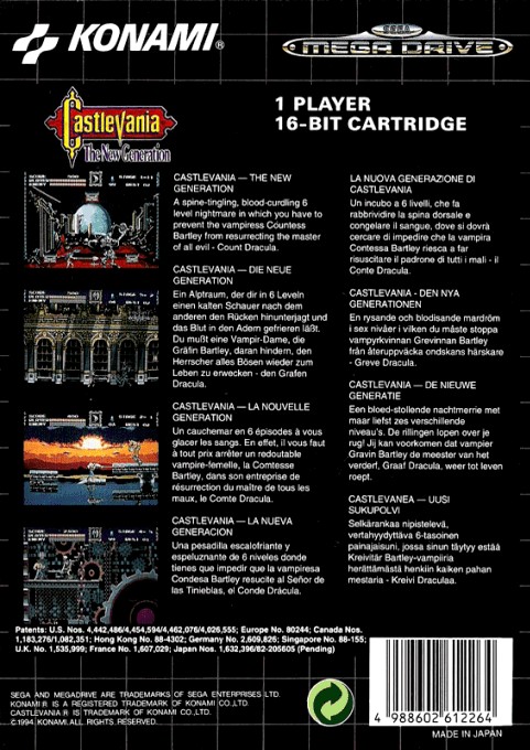 Back boxart of the game Castlevania - Bloodlines (Europe) on Sega Megadrive