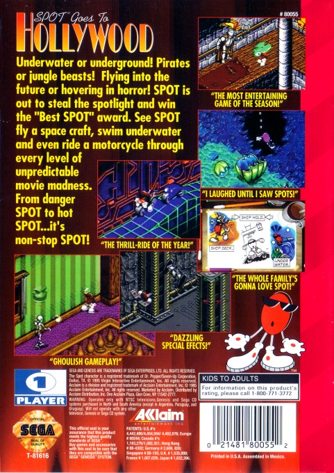 Back boxart of the game Spot Goes To Hollywood (United States) on Sega Megadrive