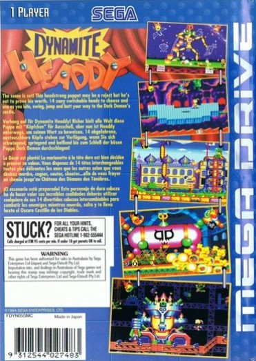Back boxart of the game Dynamite Headdy (Australia) on Sega Megadrive