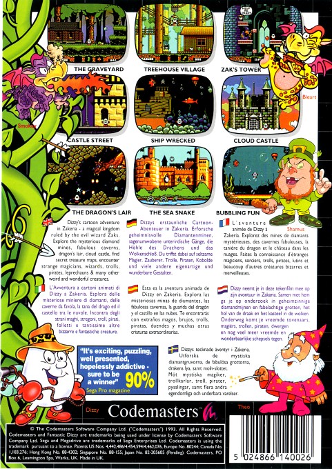 Back boxart of the game Fantastic Dizzy (Europe) on Sega Megadrive