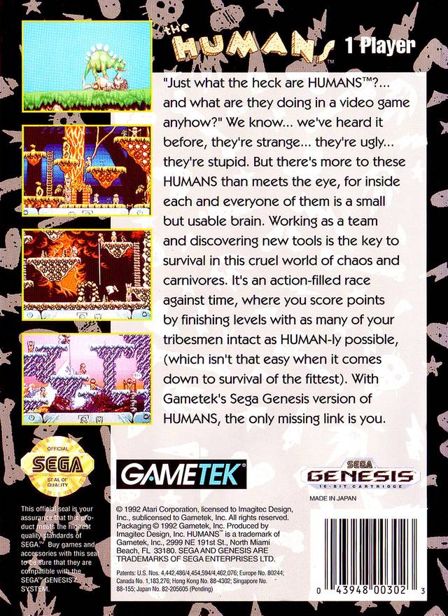 Back boxart of the game Humans, The (United States) on Sega Megadrive