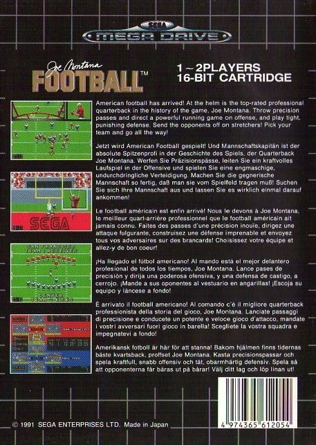 Back boxart of the game Joe Montana Football (Europe) on Sega Megadrive