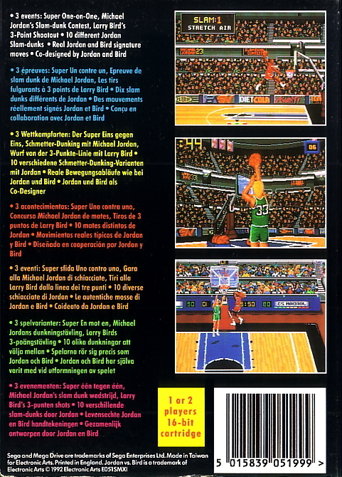 Back boxart of the game Jordan vs Bird (Europe) on Sega Megadrive