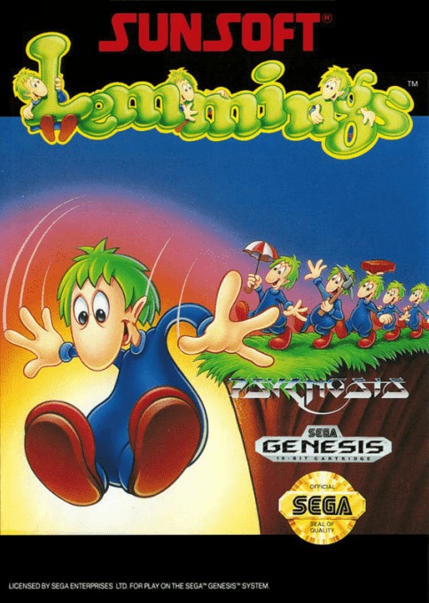 Front boxart of the game Lemmings (United States) on Sega Megadrive