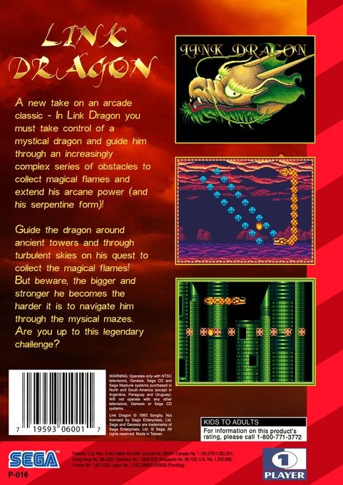 Back boxart of the game Link Dragon (United States) on Sega Megadrive