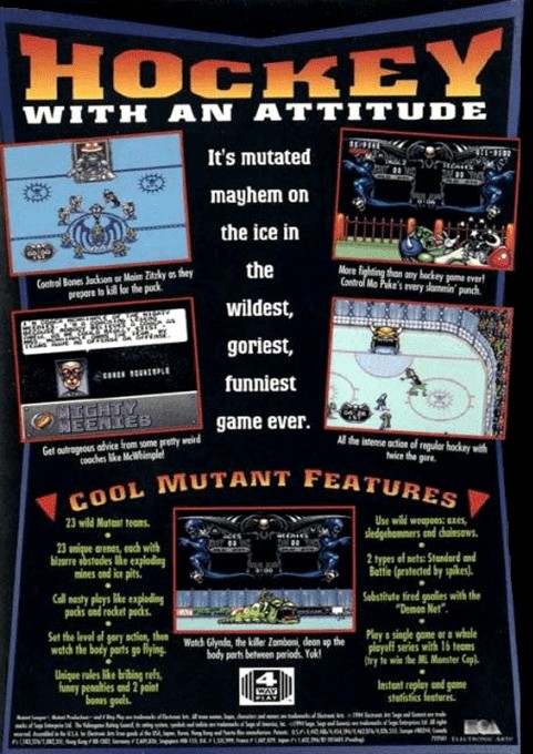 Back boxart of the game Mutant League Hockey (United States) on Sega Megadrive