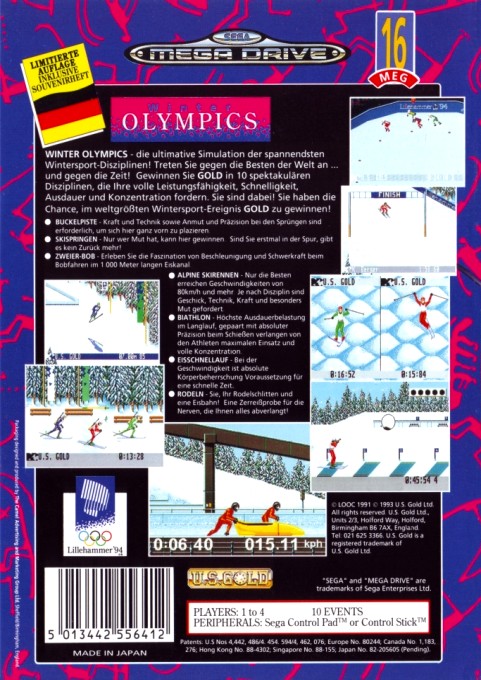 Back boxart of the game Winter Olympic Games - Lillehammer '94 (Germany) on Sega Megadrive