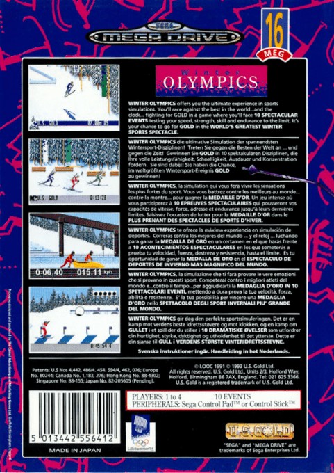 Back boxart of the game Winter Olympic Games - Lillehammer '94 (Europe) on Sega Megadrive