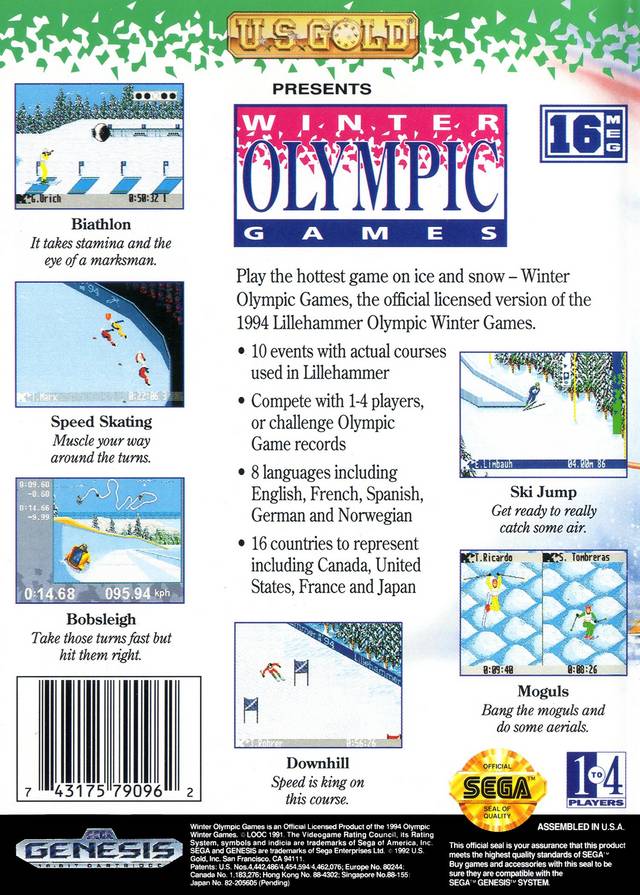 Back boxart of the game Winter Olympic Games - Lillehammer '94 (United States) on Sega Megadrive