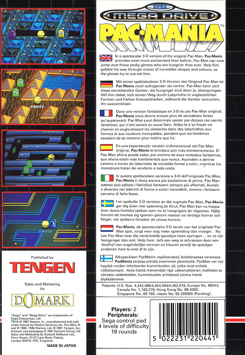 Back boxart of the game Pac-Mania (Europe) on Sega Megadrive