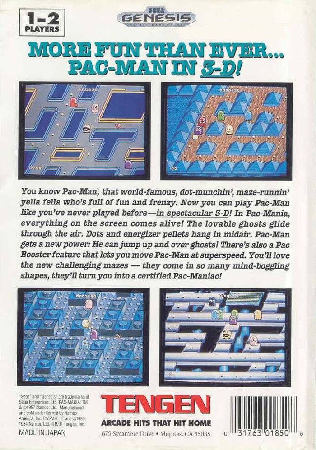 Back boxart of the game Pac-Mania (United States) on Sega Megadrive