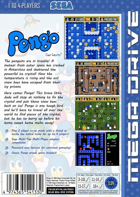 Back boxart of the game Pepenga Pengo (Europe) on Sega Megadrive
