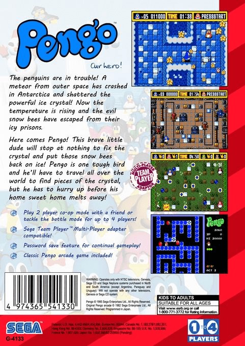 Back boxart of the game Pepenga Pengo (United States) on Sega Megadrive