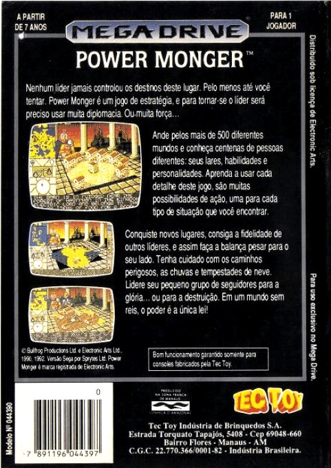 Back boxart of the game Power Monger (Brazil) on Sega Megadrive