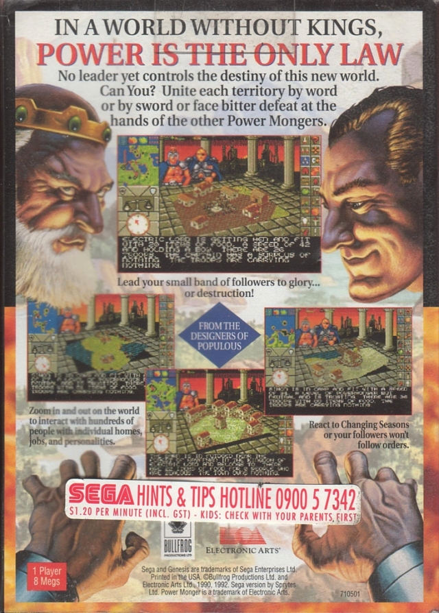 Back boxart of the game Power Monger (United States) on Sega Megadrive