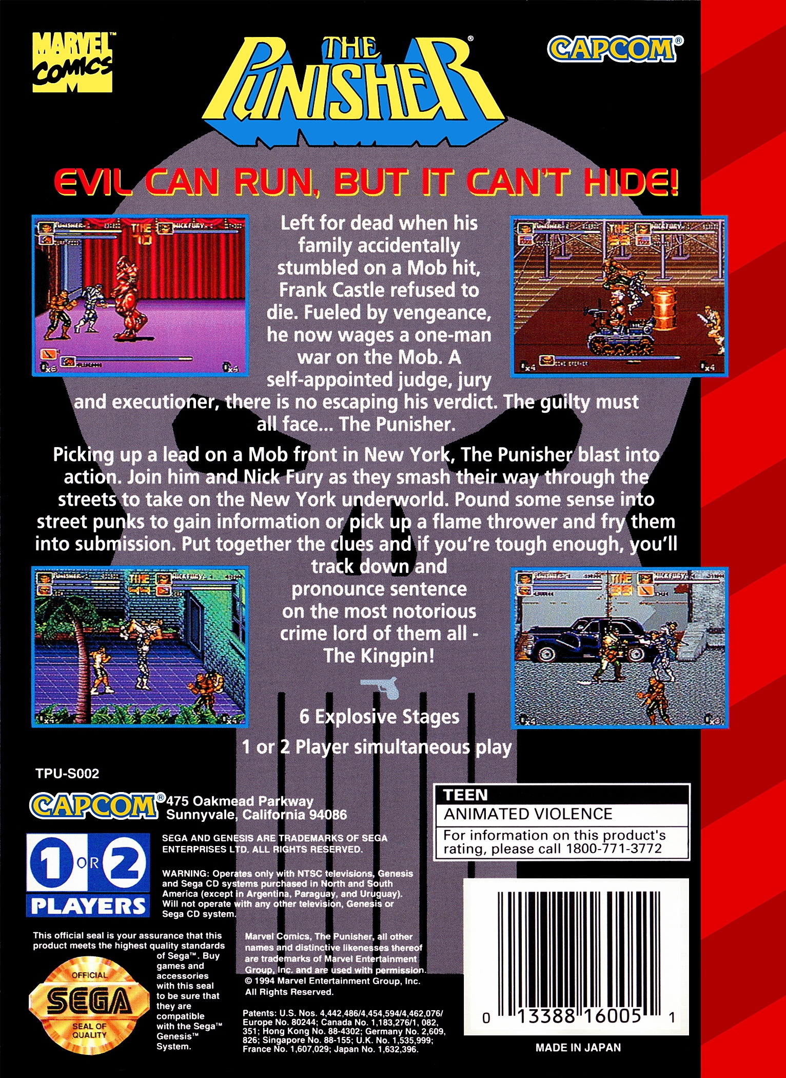 Back boxart of the game Punisher, The (United States) on Sega Megadrive