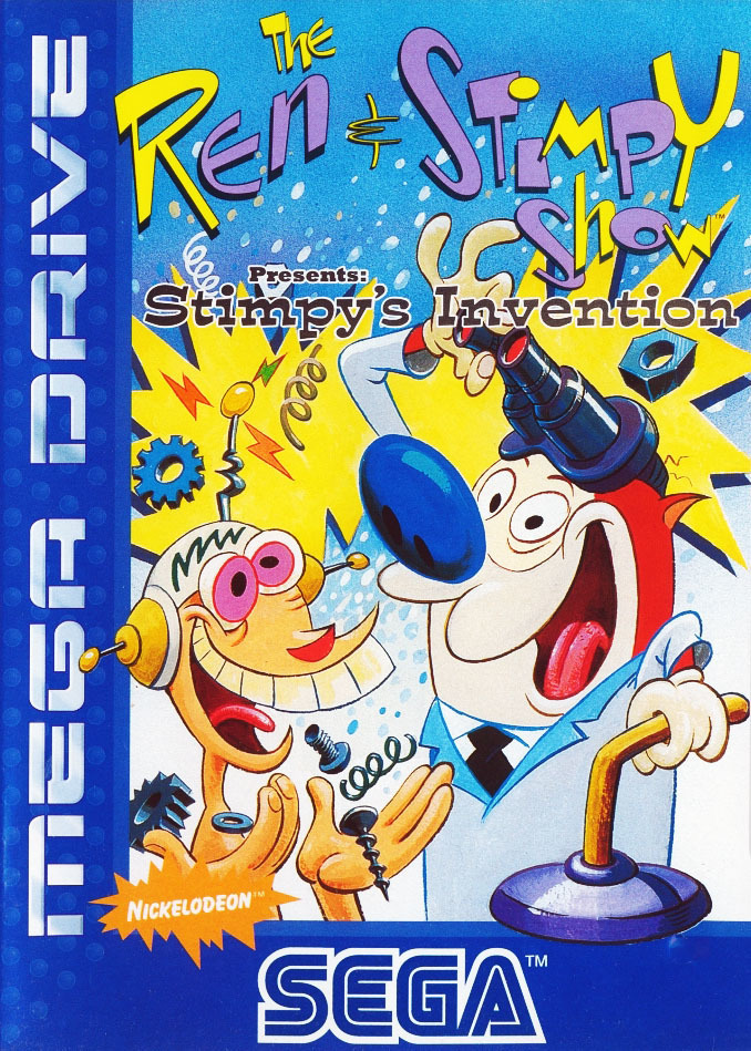 Front boxart of the game Ren and Stimpy Show, The - Stimpy's Invention (Europe) on Sega Megadrive