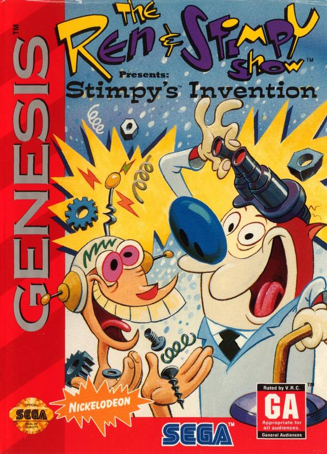 Front boxart of the game Ren and Stimpy Show, The - Stimpy's Invention (United States) on Sega Megadrive