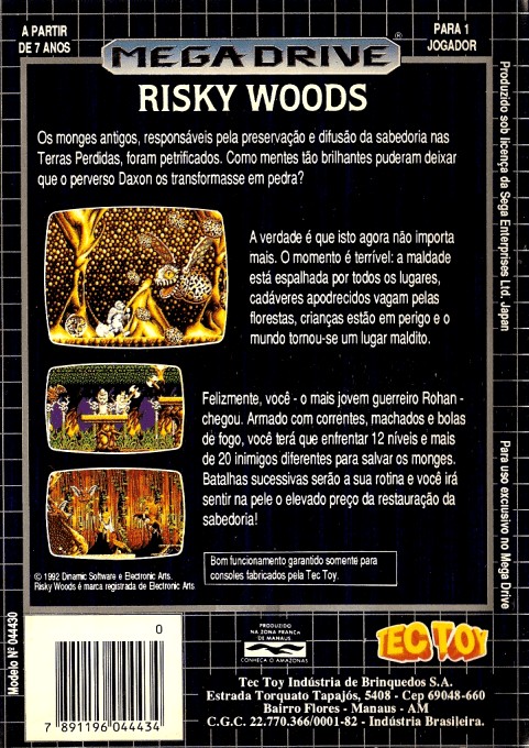 Back boxart of the game Risky Woods (Brazil) on Sega Megadrive