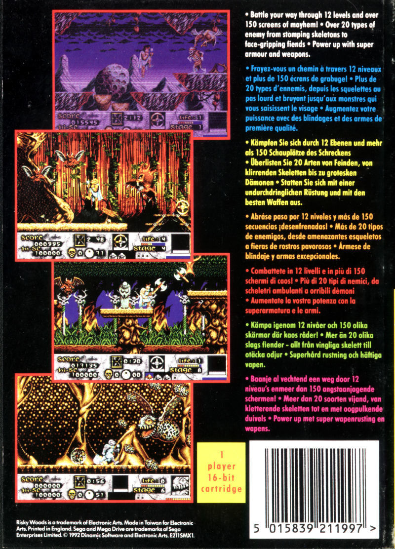 Back boxart of the game Risky Woods (Europe) on Sega Megadrive