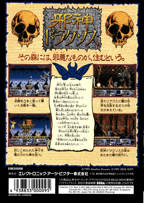 Back boxart of the game Risky Woods (Japan) on Sega Megadrive