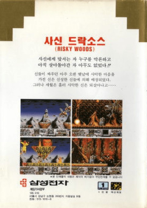 Back boxart of the game Risky Woods (South Korea) on Sega Megadrive
