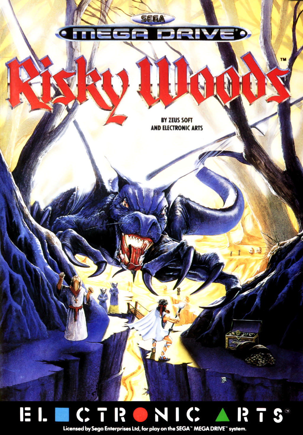 Front boxart of the game Risky Woods (Europe) on Sega Megadrive