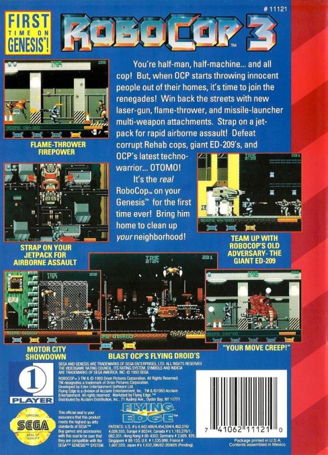 Back boxart of the game RoboCop 3 (United States) on Sega Megadrive