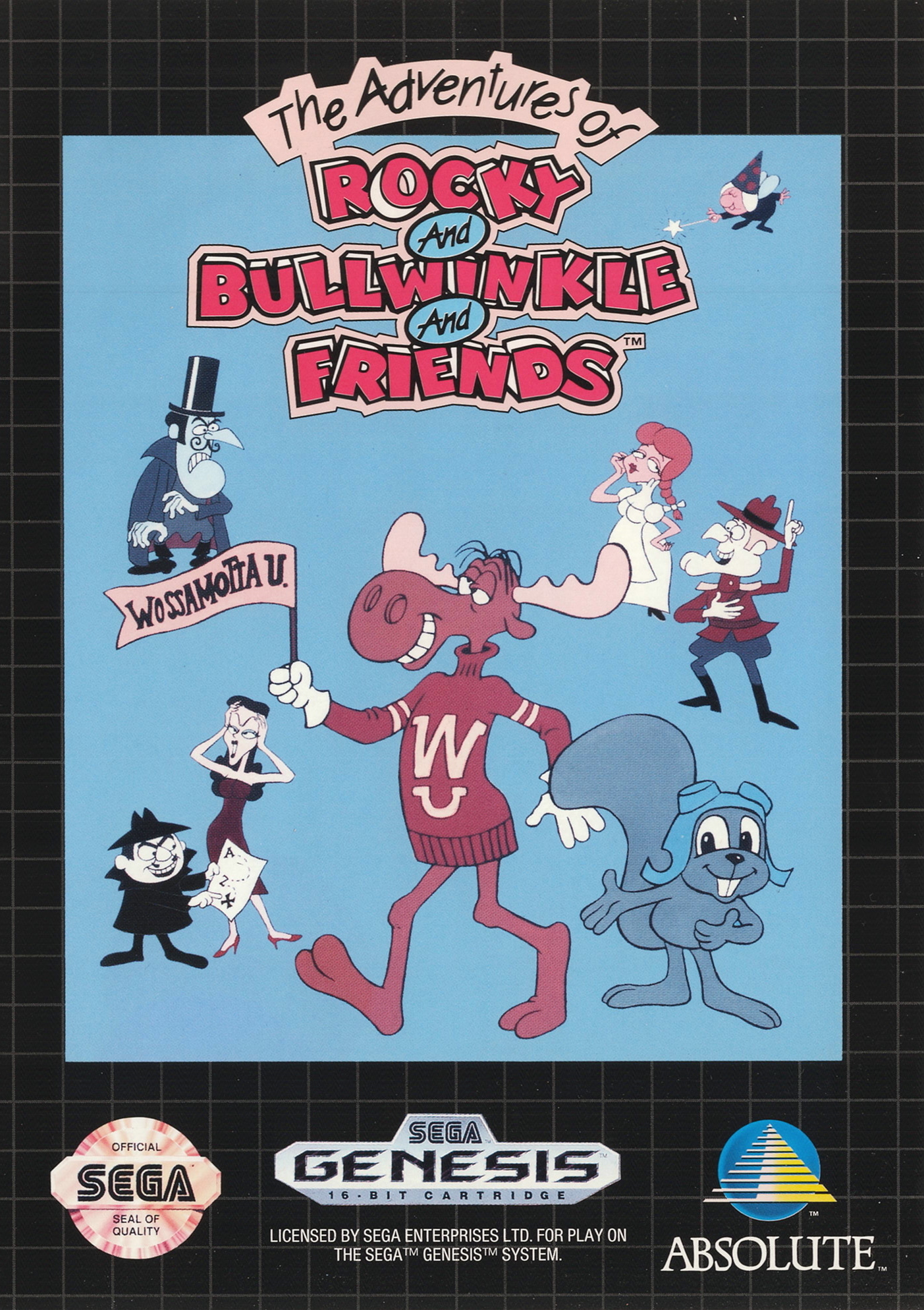 Front boxart of the game Adventures of Rocky and Bullwinkle and Friends, The (United States) on Sega Megadrive